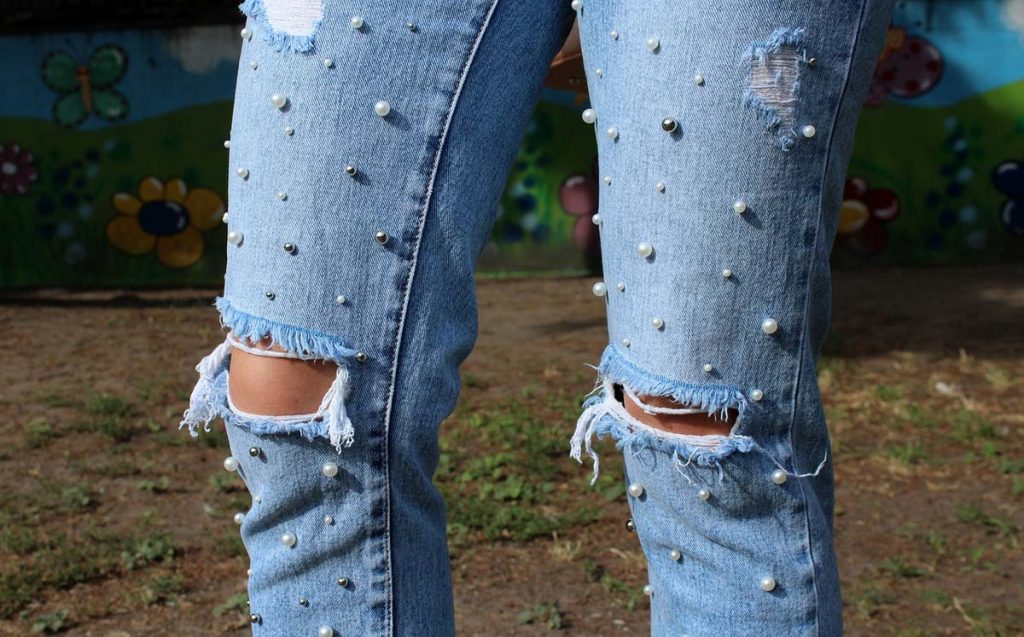 perlen jeanshose ripped jeans